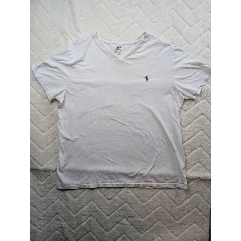 Polo Ralph Lauren Mens V-Neck T-Shirt White Cotton Pony Logo XL RN41381